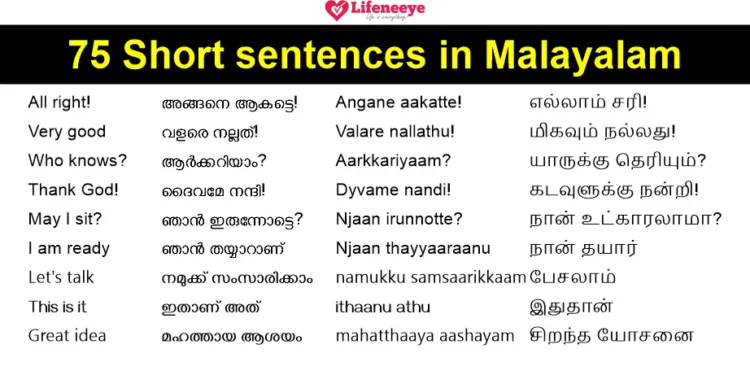 75 Short Sentences in Malayalam with Tamil and English