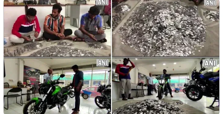 வெறும் ஒரு ரூபாய் நாணயங்களை வைத்தே 2.6 லட்சத்தில் பைக் வாங்கிய நபர்